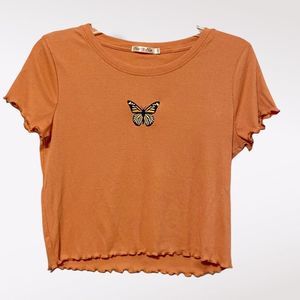 NWOT Y2K Inspired Size L Cropped Tee with an Embroidered Butterfly